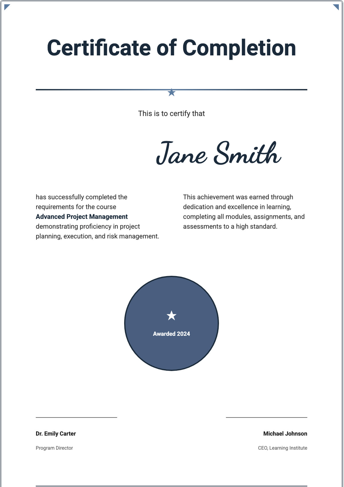 Elegant certificate of completion with ornate border and award seal_variant_1